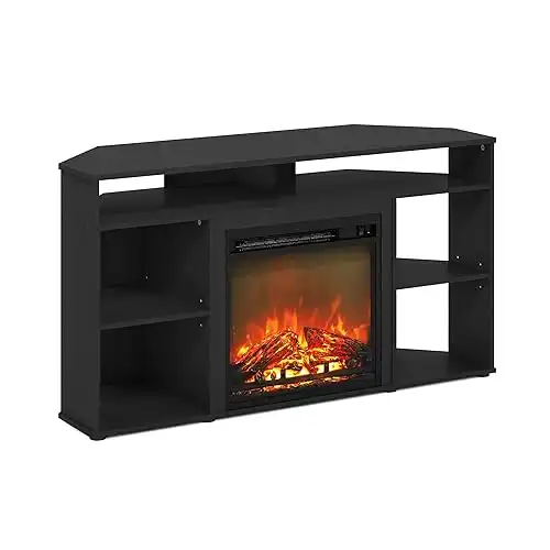 Furinno Jensen Corner TV Stand with Fireplace for TV up to 55 Inches