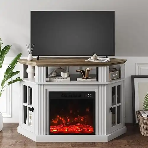 YESHOMY Corner Fireplace TV Stand for Television up to 55 with Storage Cabinets